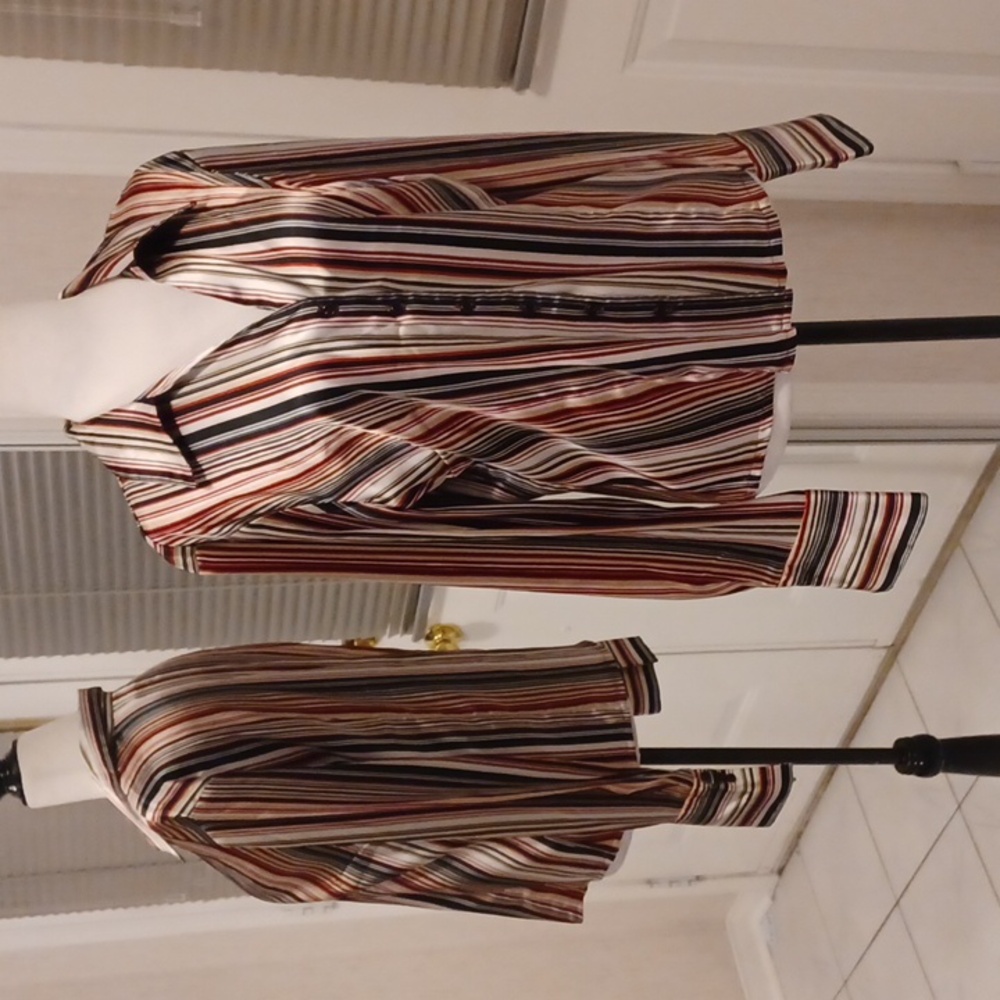 Gorgeous silky-satin striped blouse (Marked L/Fits M better)